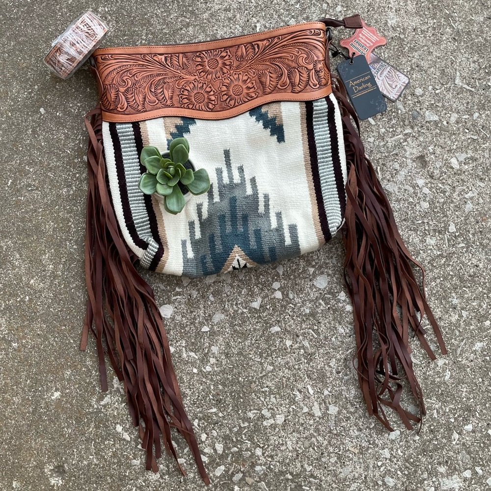 American Darling | White Sands Western Tooled Leather Saddle Blanket Crossbody